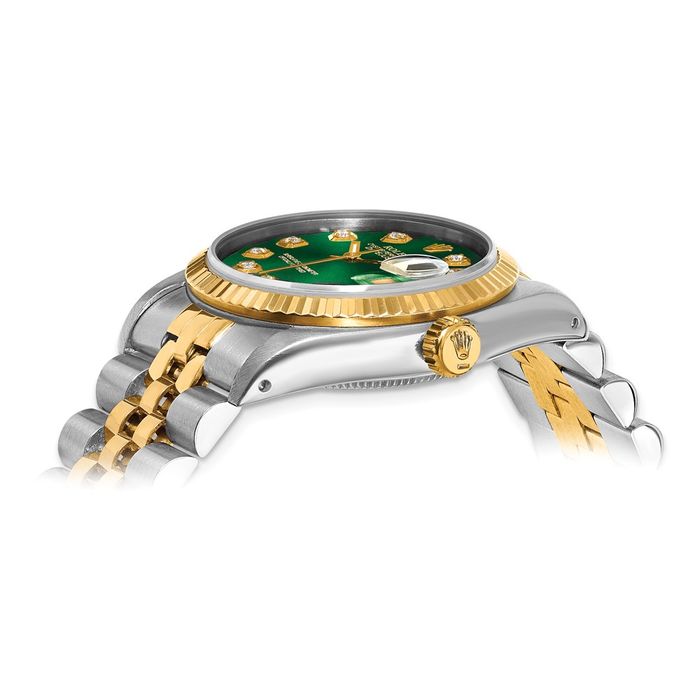 Pre Owned Rolex Steel 18K 31mm Jubilee Datejust Green Diamond Dial Fluted Watch