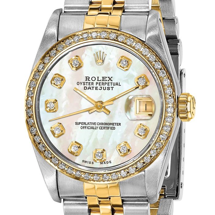 Pre Owned Rolex Steel 18K 31mm Jubilee Datejust Mother of Pearl Diamond Dial Watch