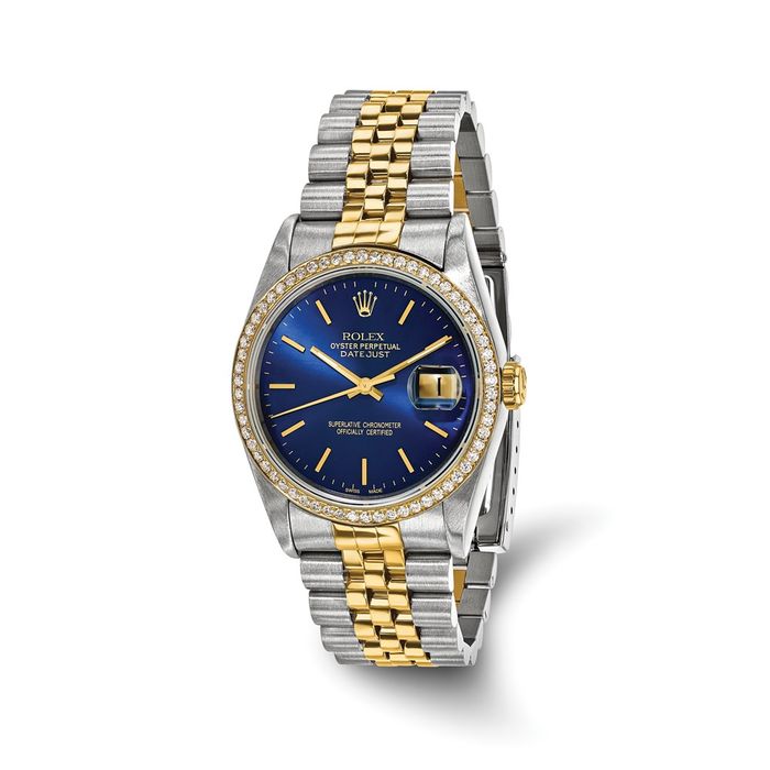 Pre Owned Rolex Steel 18K 36mm Jubilee Datejust Blue Dial Diamond Watch