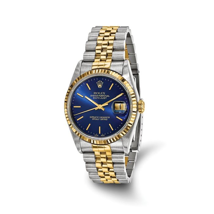 Pre Owned Rolex Steel 18K 36mm Jubilee Datejust Blue Dial Fluted Watch