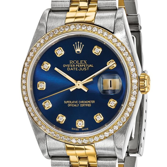 Pre Owned Rolex Steel 18K 36mm Jubilee Datejust Blue Diamond Dial Watch