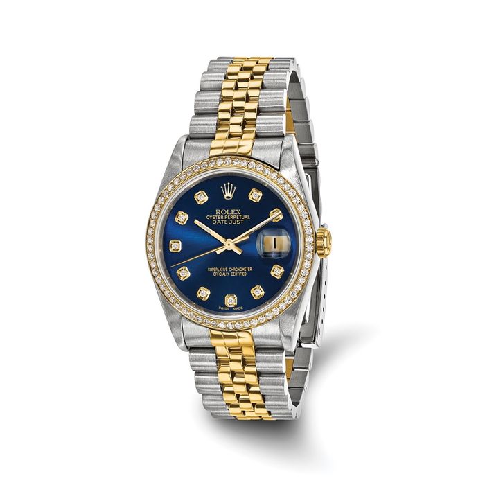 Pre Owned Rolex Steel 18K 36mm Jubilee Datejust Blue Diamond Dial Watch