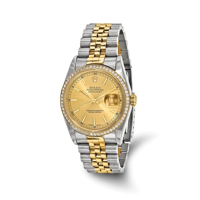 Pre Owned Rolex Steel 18K 36mm Jubilee Datejust Champagne Dial Diamond Watch