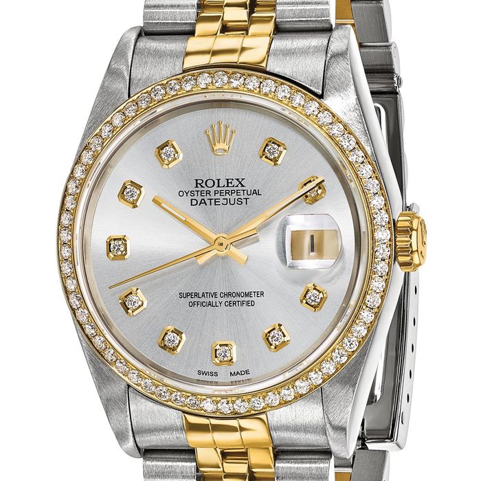 Pre Owned Rolex Steel 18K 36mm Jubilee Datejust Silver Diamond Dial Watch