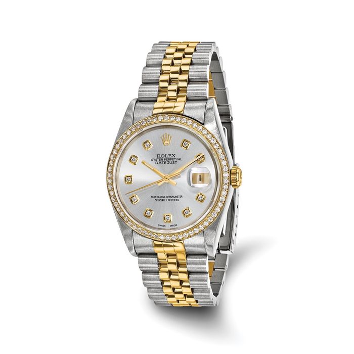 Pre Owned Rolex Steel 18K 36mm Jubilee Datejust Silver Diamond Dial Watch