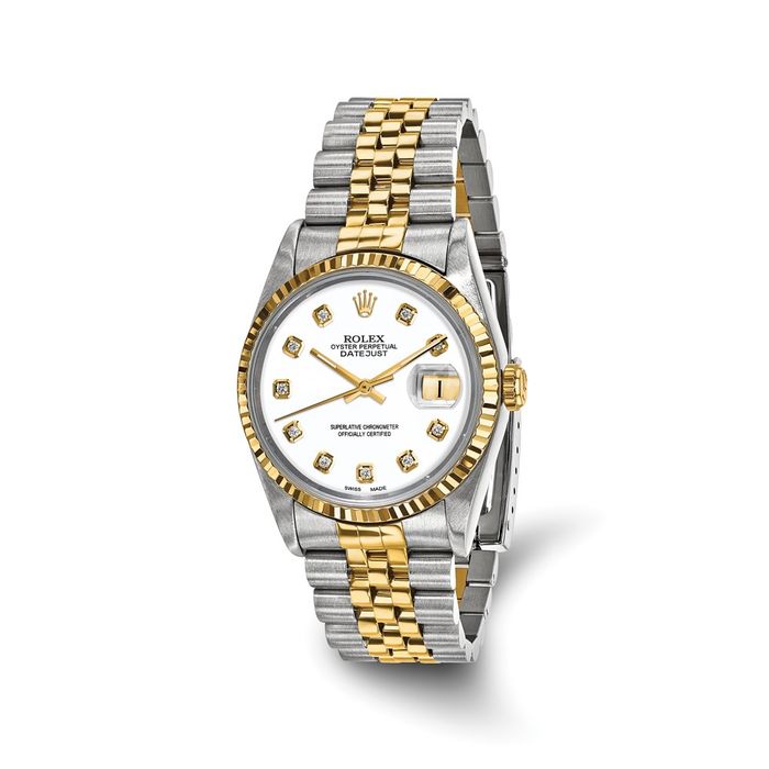 Pre Owned Rolex Steel 18K 36mm Jubilee Datejust White Diamond Dial Fluted Watch