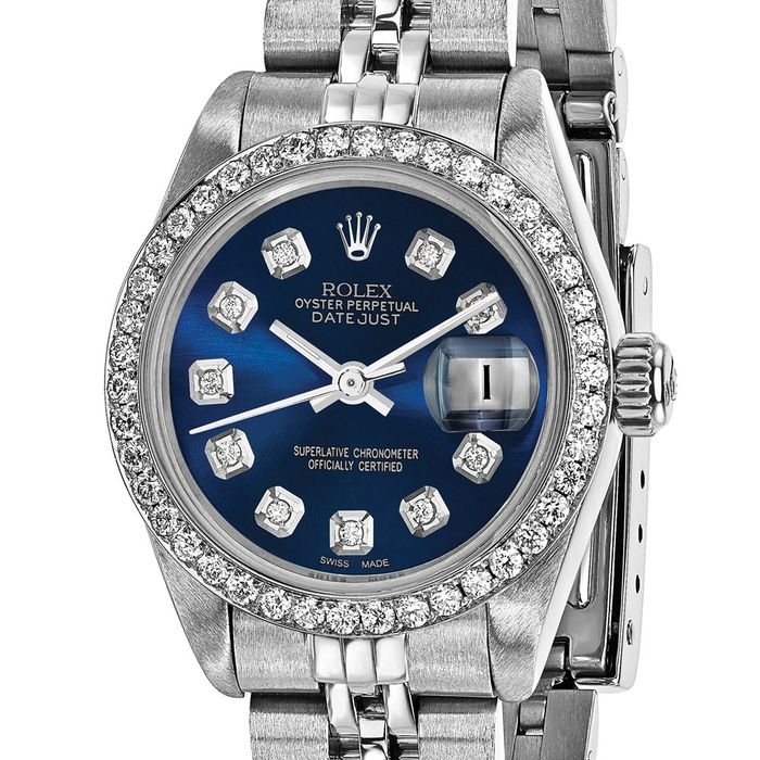 Pre Owned Rolex Steel 26mm Jubilee Datejust Blue Diamond Dial Watch