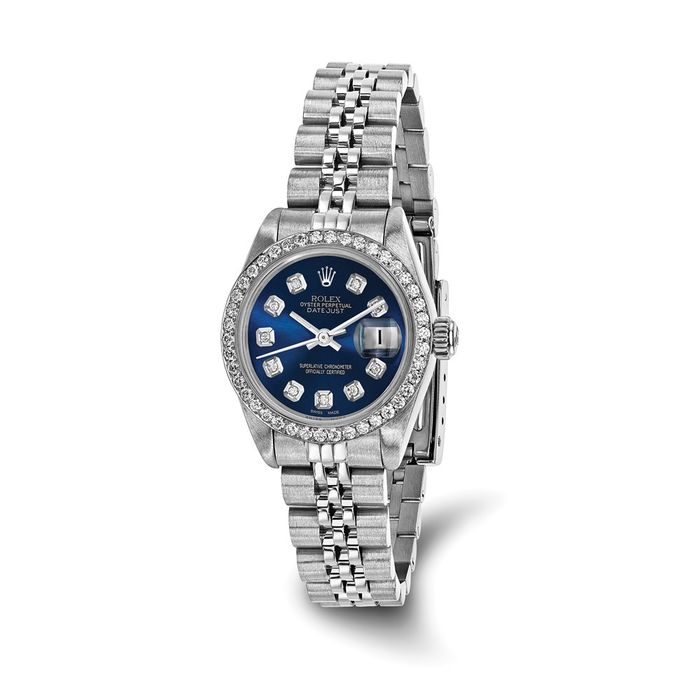 Pre Owned Rolex Steel 26mm Jubilee Datejust Blue Diamond Dial Watch