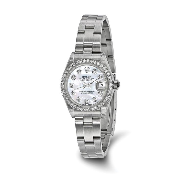 Pre Owned Rolex Steel 26mm Oyster Datejust Mother of Pearl Diamond Dial Watch
