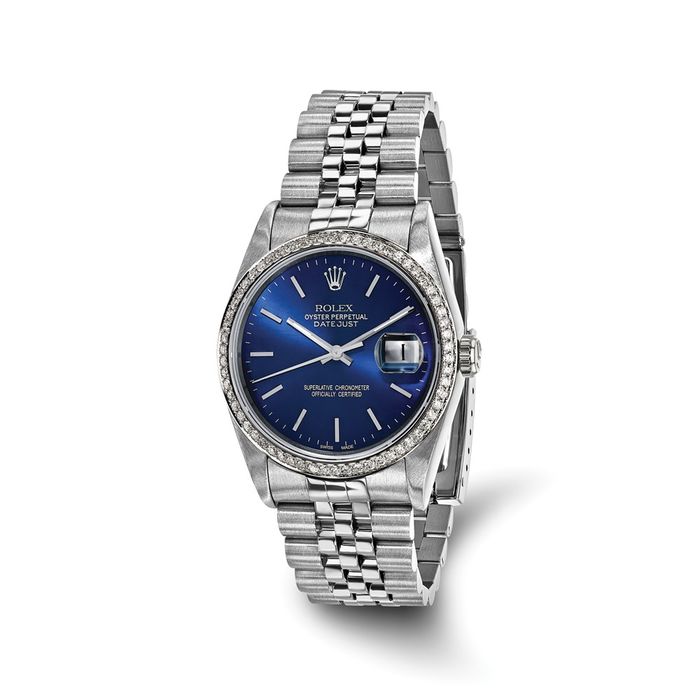 Pre Owned Rolex Steel 36mm Jubilee Datejust Blue Dial Diamond Watch