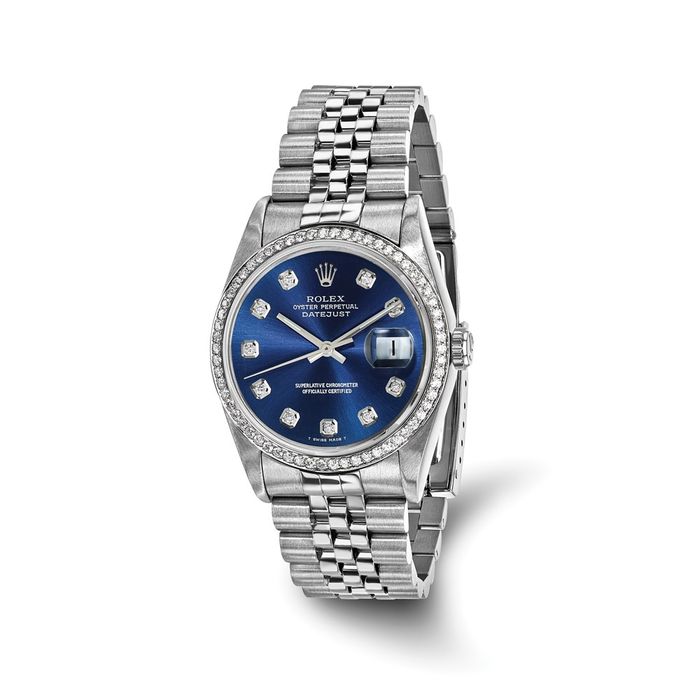 Pre Owned Rolex Steel 36mm Jubilee Datejust Blue Diamond Dial Watch