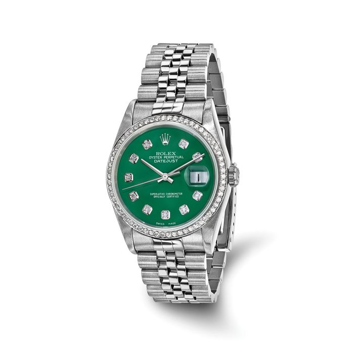 Pre Owned Rolex Steel 36mm Jubilee Datejust Green Diamond Dial Watch