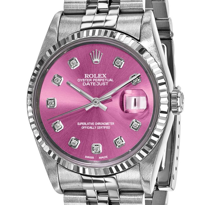 Pre Owned Rolex Steel 36mm Jubilee Datejust Pink Diamond Dial 18K Fluted Watch