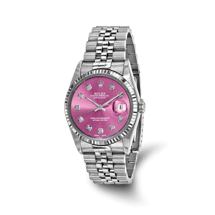 Pre Owned Rolex Steel 36mm Jubilee Datejust Pink Diamond Dial 18K Fluted Watch