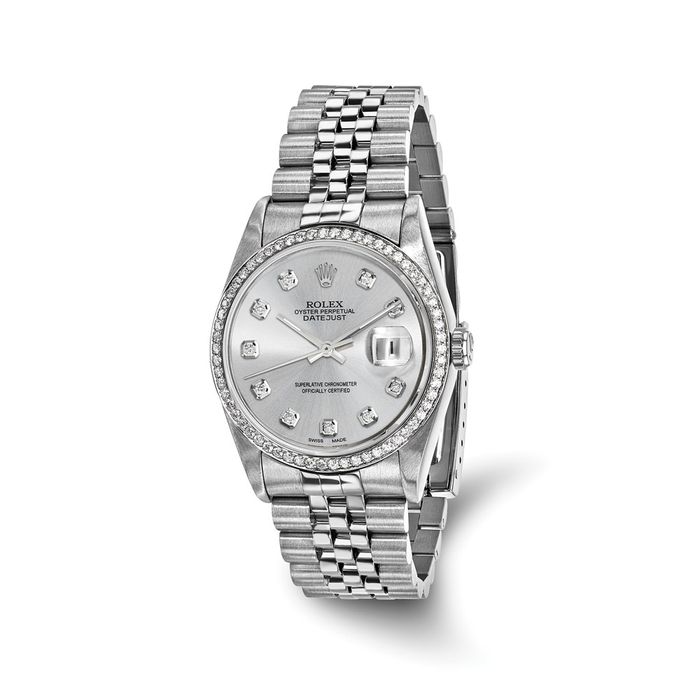 Pre Owned Rolex Steel 36mm Jubilee Datejust Silver Diamond Dial Watch