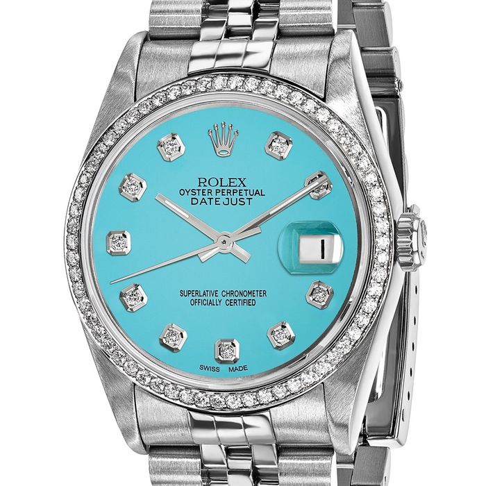 Pre Owned Rolex Steel 36mm Jubilee Datejust Teal Diamond Dial Watch