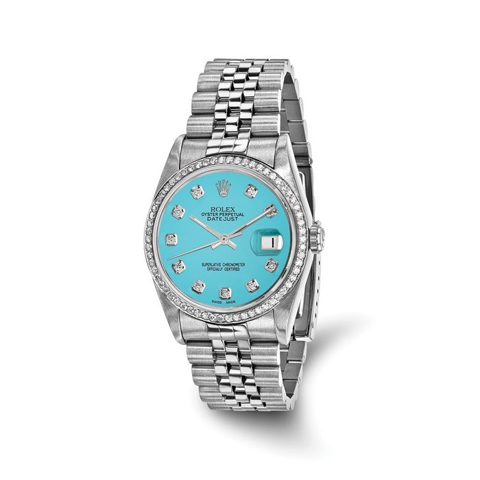 Pre Owned Rolex Steel 36mm Jubilee Datejust Teal Diamond Dial Watch