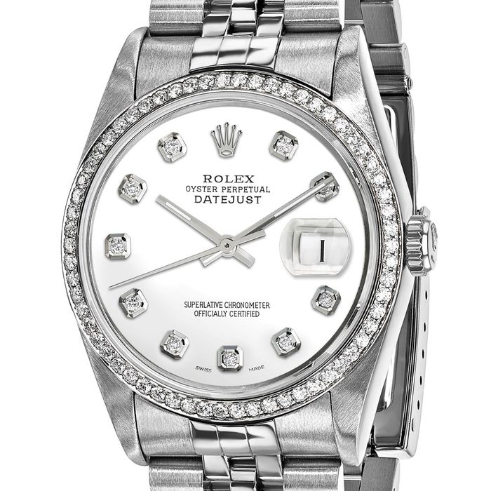 Pre Owned Rolex Steel 36mm Jubilee Datejust White Diamond Dial Watch