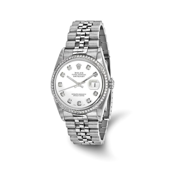 Pre Owned Rolex Steel 36mm Jubilee Datejust White Diamond Dial Watch