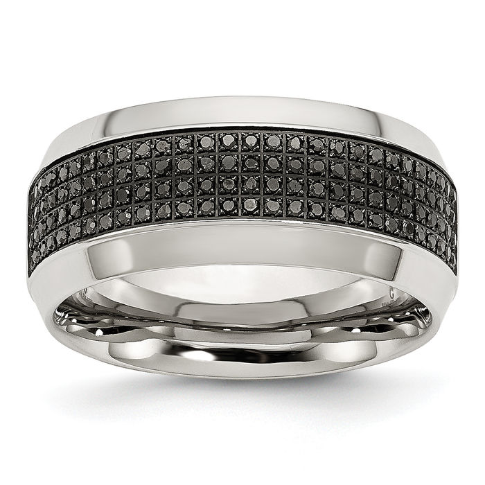 Stainless Steel Black Diamond 10mm Wedding Ring - Picture 10 of 45