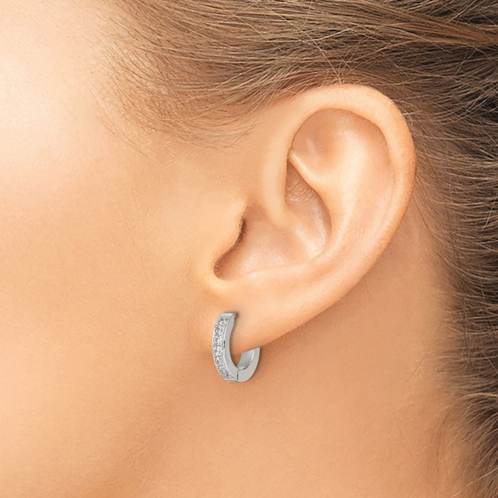Stainless Steel Row of Cubic Zirconia CZ 2.3mm Huggie Small Hoop Earrings