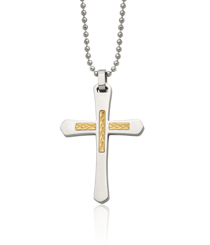 Stainless Steel 14K Gold Holy Cross Necklace Religious Pendant Jesus Christ Charm Ball Link Chain