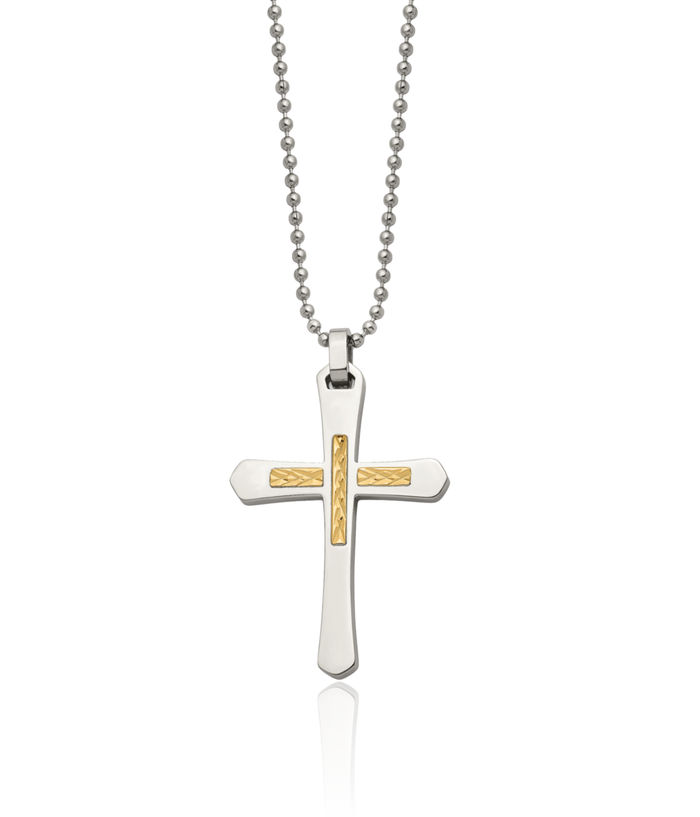 Stainless Steel 14K Gold Holy Cross Necklace Religious Pendant Jesus Christ Charm Ball Link Chain