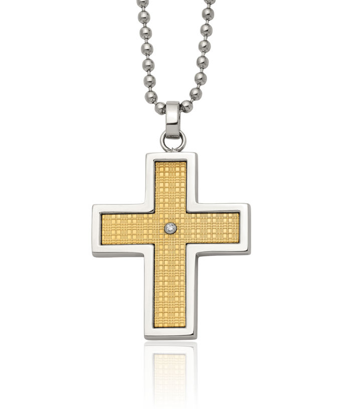 Stainless Steel 14K Gold Diamond Holy Cross Necklace Religious Pendant Jesus Christ Charm Ball Link Chain