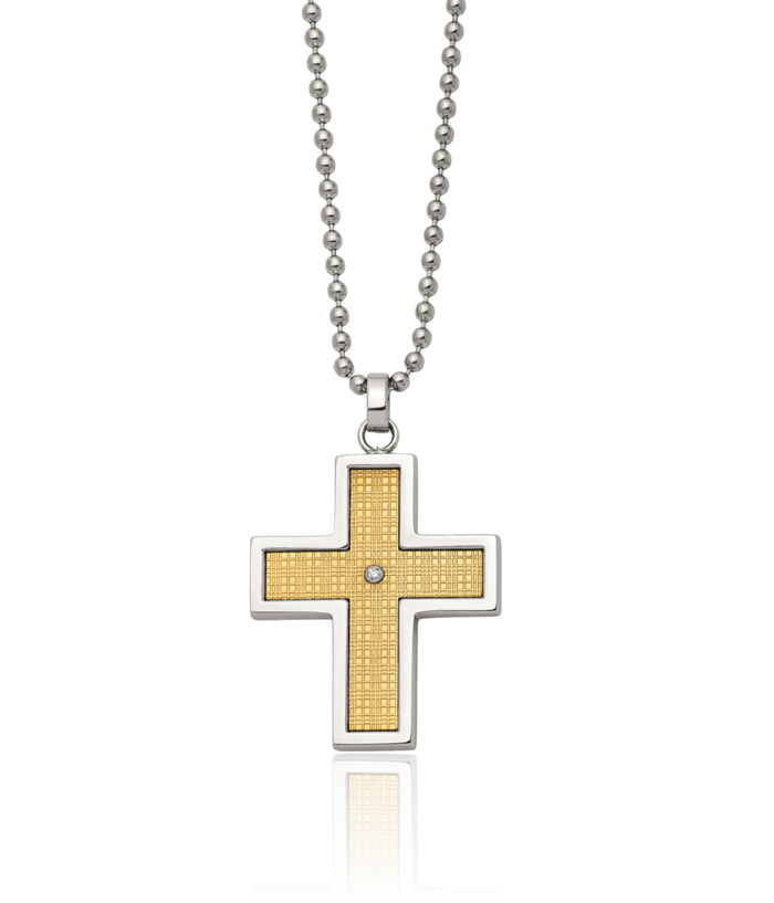 Stainless Steel 14K Gold Diamond Holy Cross Necklace Religious Pendant Jesus Christ Charm Ball Link Chain