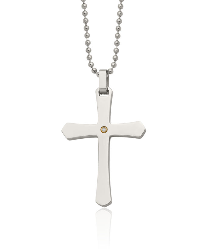 Stainless Steel 14K Gold Diamond Holy Cross Necklace Religious Pendant Jesus Christ Charm Ball Link Chain