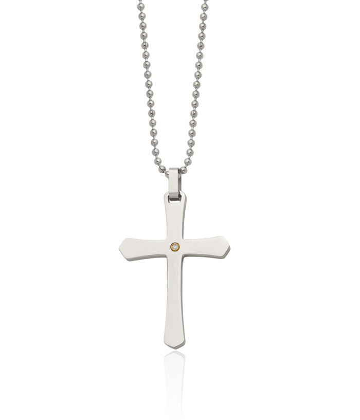 Stainless Steel 14K Gold Diamond Holy Cross Necklace Religious Pendant Jesus Christ Charm Ball Link Chain