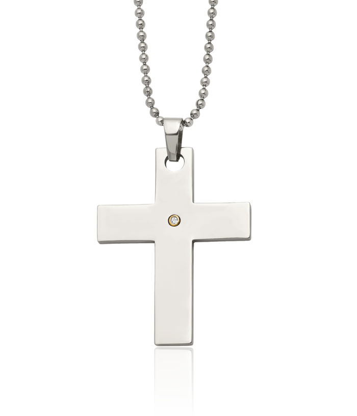 Stainless Steel 14K Gold Diamond Holy Cross Necklace Religious Pendant Jesus Christ Charm Ball Link Chain