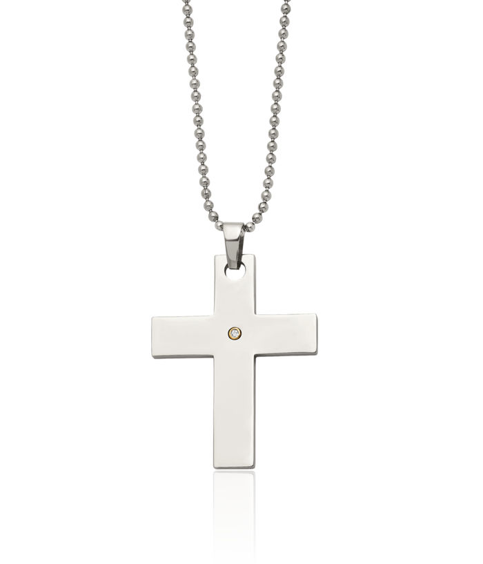Stainless Steel 14K Gold Diamond Holy Cross Necklace Religious Pendant Jesus Christ Charm Ball Link Chain
