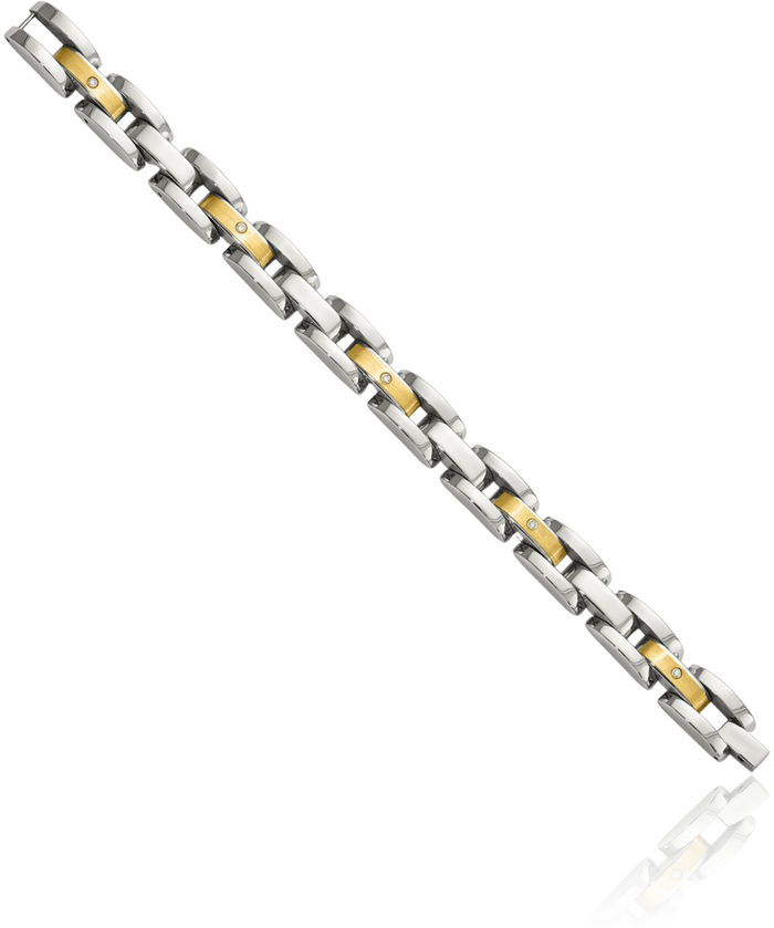 Stainless Steel 14K Gold Diamond Tennis Bracelet