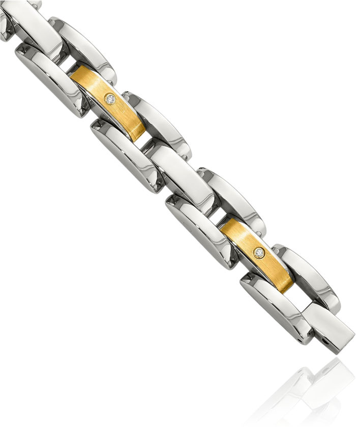 Stainless Steel 14K Gold Diamond Tennis Bracelet