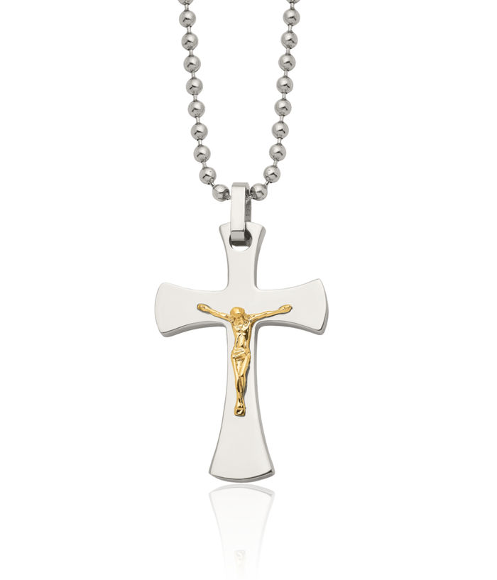 Stainless Steel 14K Gold Lord Jesus Christ Crucifix Holy Cross Necklace Religious Pendant Charm Ball Link Chain