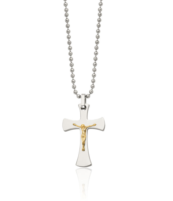 Stainless Steel 14K Gold Lord Jesus Christ Crucifix Holy Cross Necklace Religious Pendant Charm Ball Link Chain