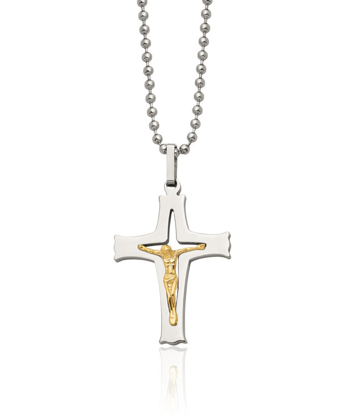 Stainless Steel 14K Gold Lord Jesus Christ Crucifix Holy Cross Necklace Religious Pendant Charm Ball Link Chain