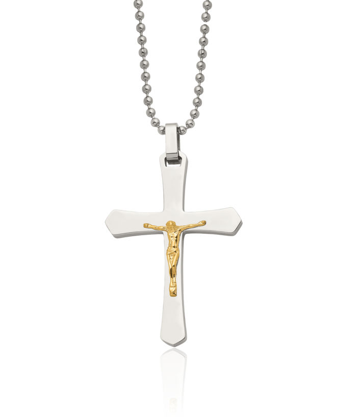 Stainless Steel 14K Gold Lord Jesus Christ Crucifix Holy Cross Necklace Religious Pendant Charm Ball Link Chain