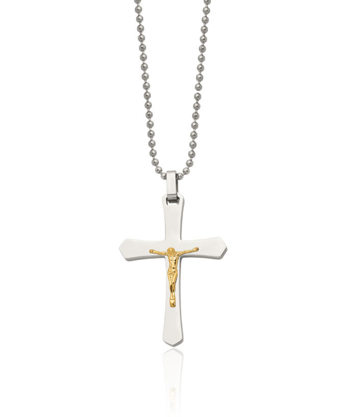 Stainless Steel 14K Gold Lord Jesus Christ Crucifix Holy Cross Necklace Religious Pendant Charm Ball Link Chain
