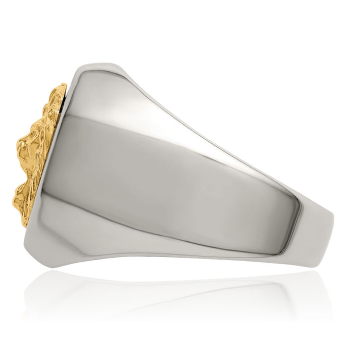 Stainless Steel 14K Gold Lion Head Ring