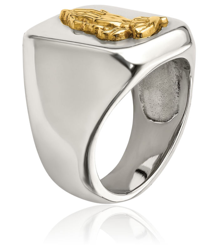 Stainless Steel 14K Gold Jesus Christ Praying Hands Lord Serenity Prayer Religious Ring Christian Faith Band