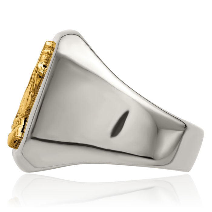 Stainless Steel 14K Gold Jesus Christ Praying Hands Lord Serenity Prayer Religious Ring Christian Faith Band