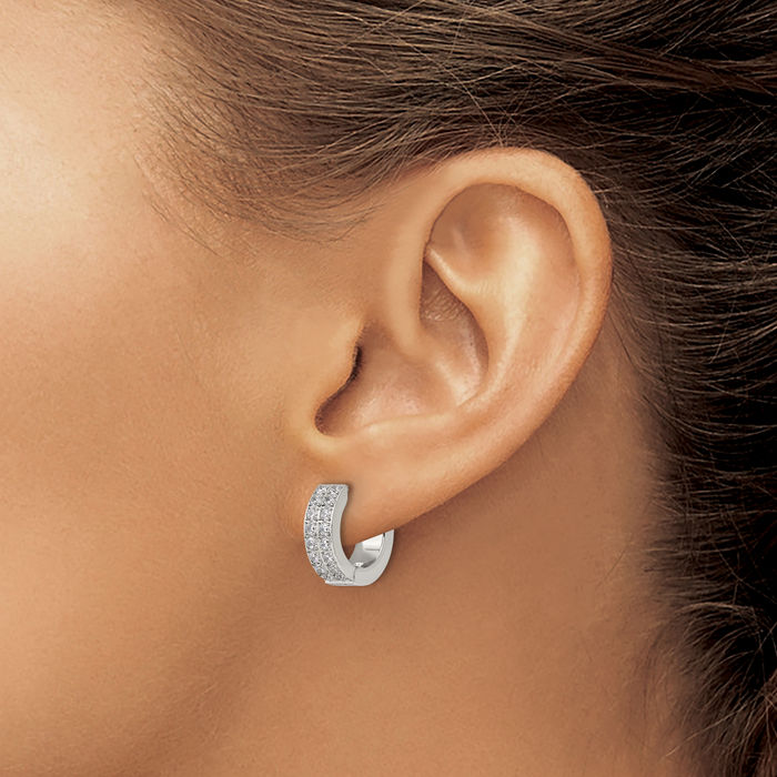 Stainless Steel 2 Rows of Cubic Zirconia CZ 2.3mm Huggie Small Hoop Earrings