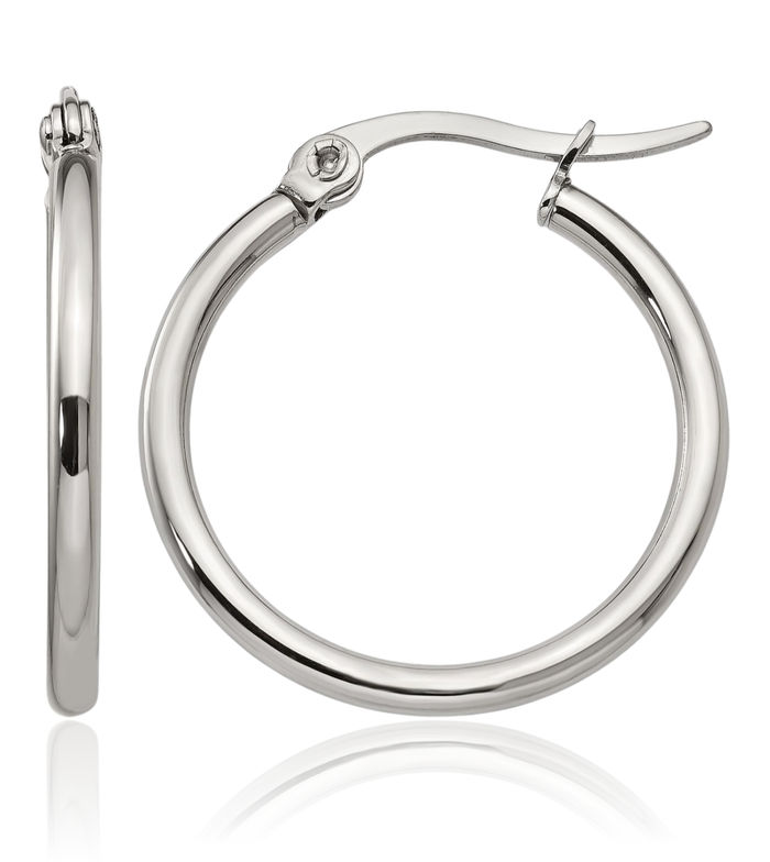 Stainless Steel 22mm 2mm Medium Hoop Earrings