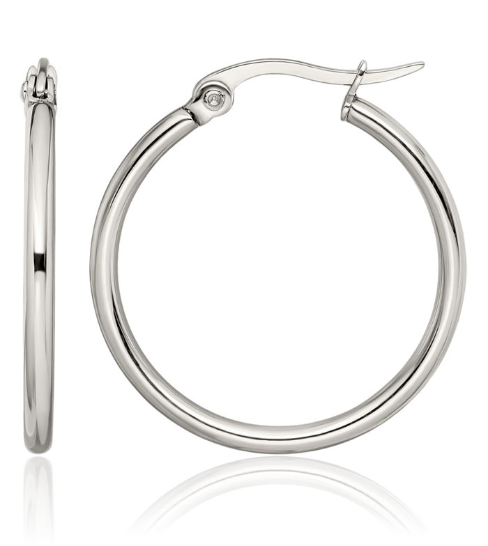 Stainless Steel 27mm 2mm Medium Hoop Earrings
