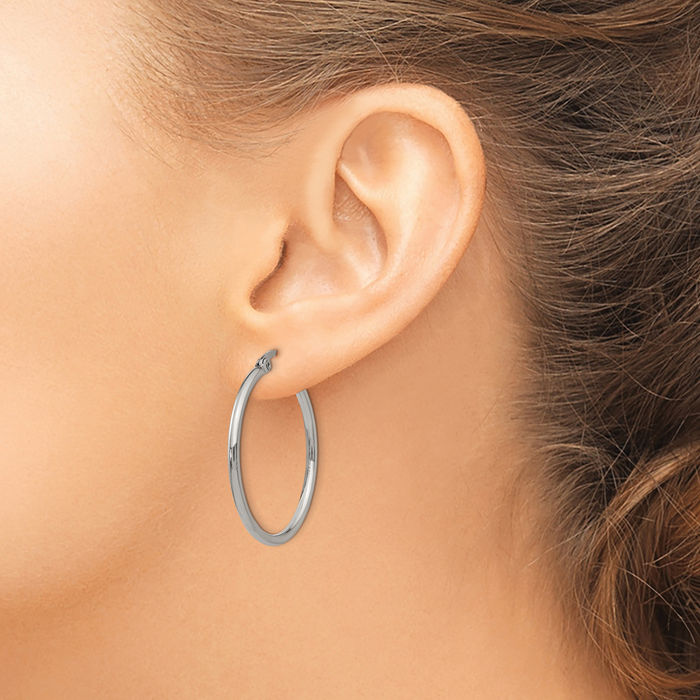 Stainless Steel 32.5mm 2mm Medium Hoop Earrings
