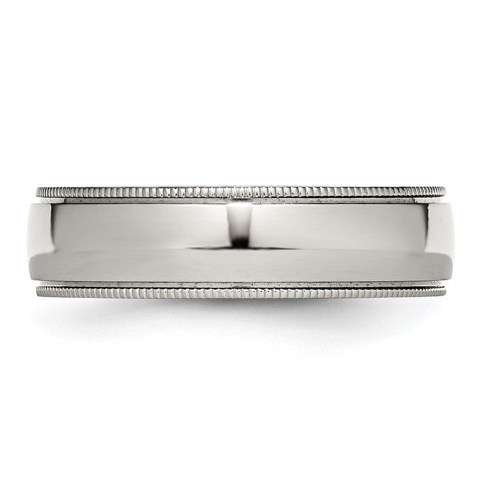 Stainless Steel 6mm Beaded Classic Wedding Ring - Picture 11 of 68