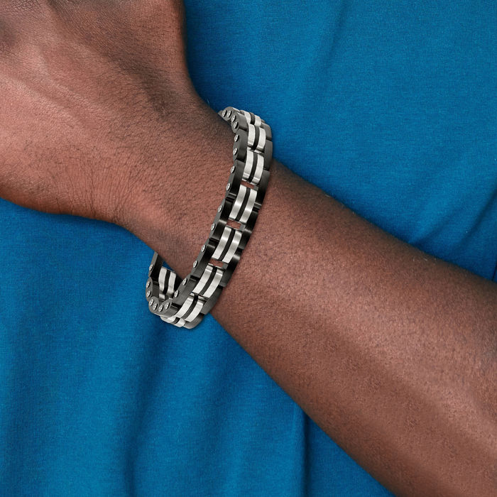 Stainless Steel Black Rubber Edges Chain Bracelet