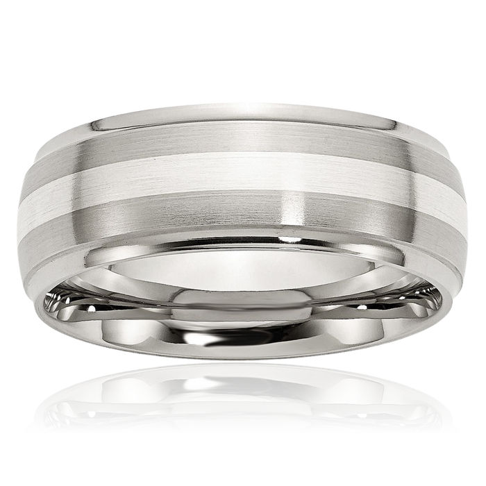 Stainless Steel 925 Sterling Silver 8mm Ridged Edge Wedding Band Ring